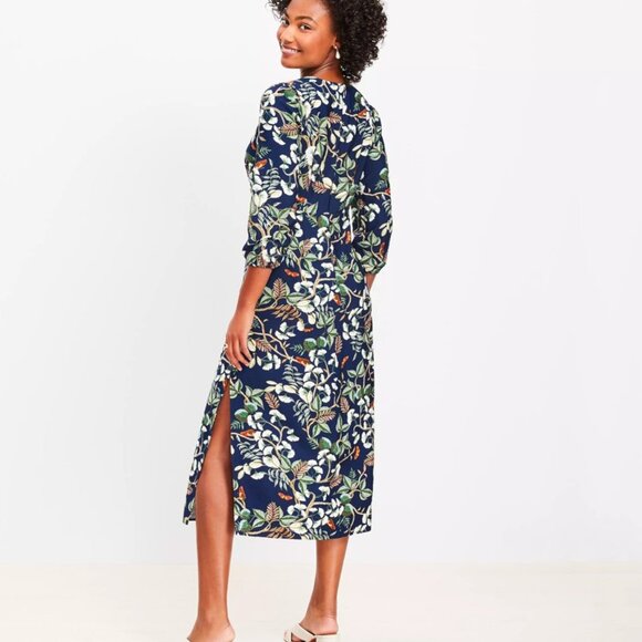 Loft Petite Leafed Tie Front Midi Dress Office Casual Size 00 - Picture 4 of 13